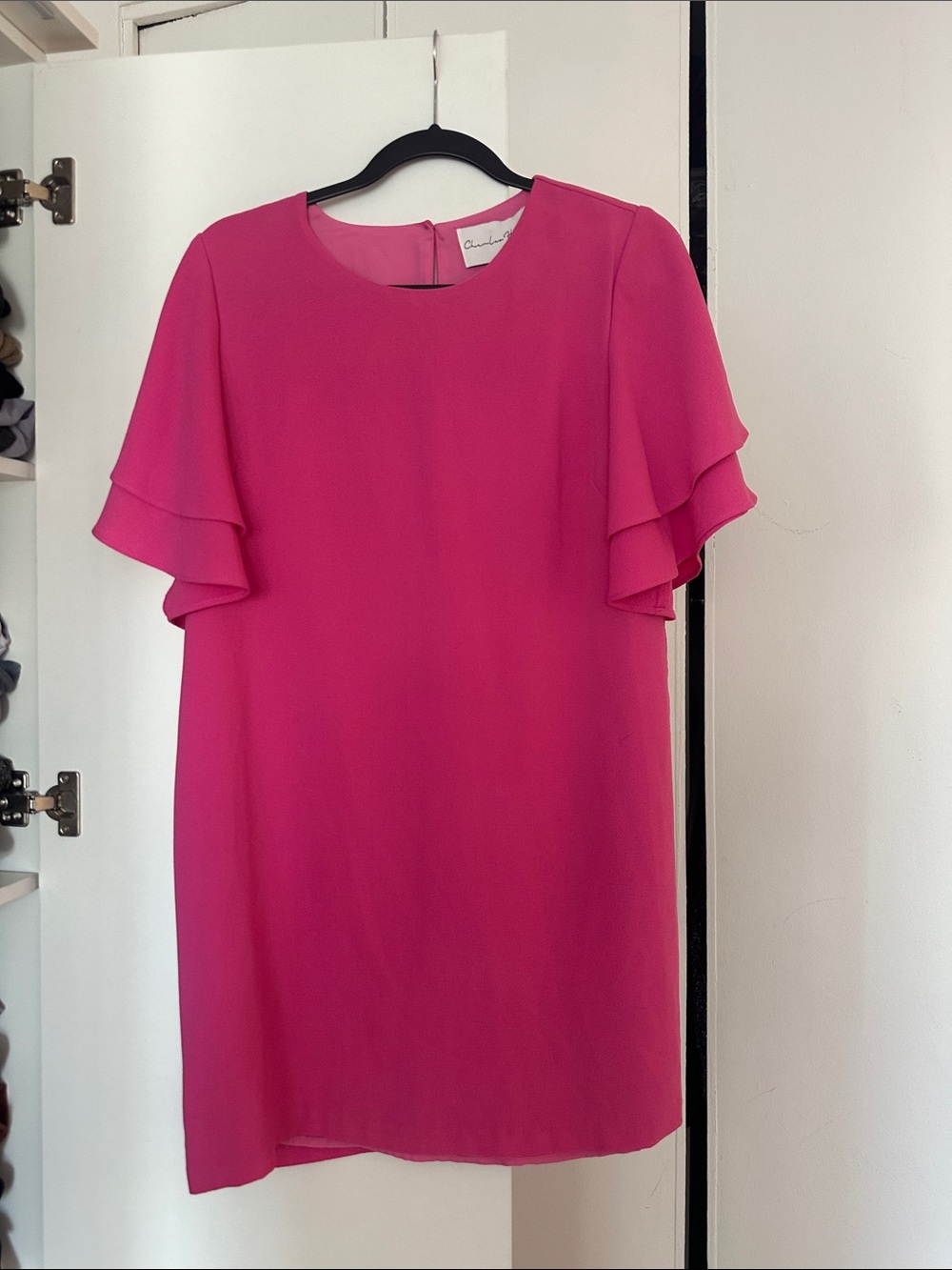 Charles Henry Bright Pink Layered Ruffle Sleeve Mini Dress
